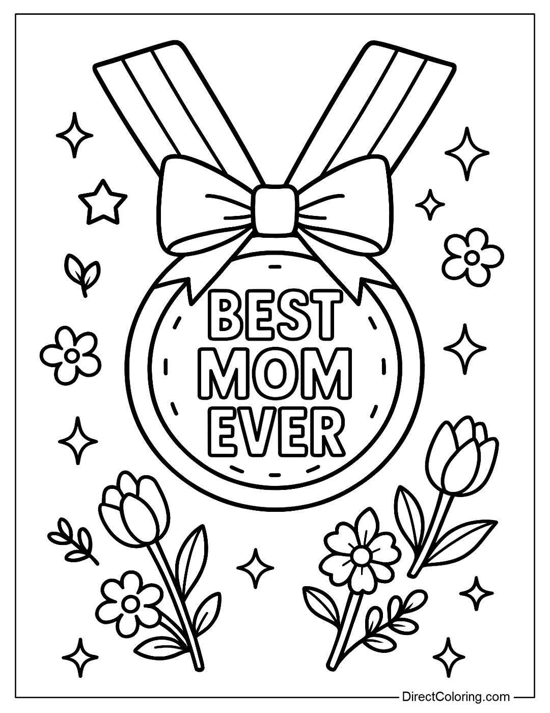 coloring page A large gold medal with the words 